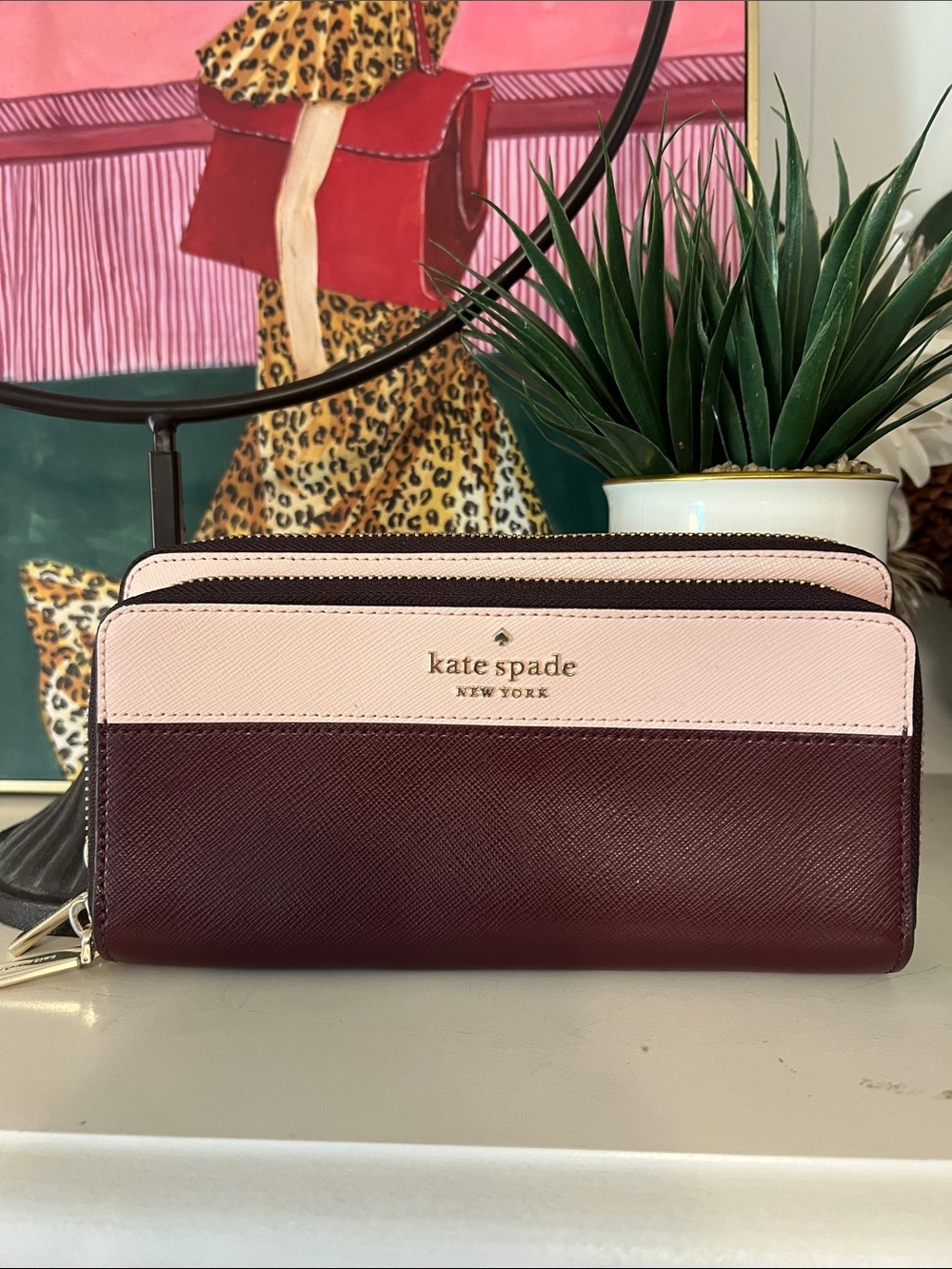 kate spade Two-Tone Blush Pink and Burgundy Zip Wallet